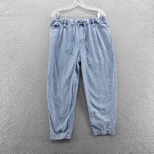 Banana Republic Barrel Jeans Womens Medium Light Wash Cropped Drawstring Waist‎